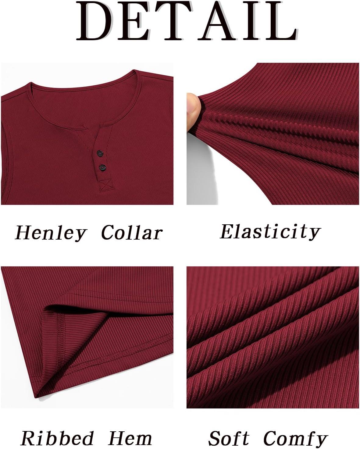 imageRuncati Mens Workout Tank Tops Summer Gym Muscle Ribbed Sleeveless Henley Shirt Casual Knitted Slim Fit Beach TeeBurgundy