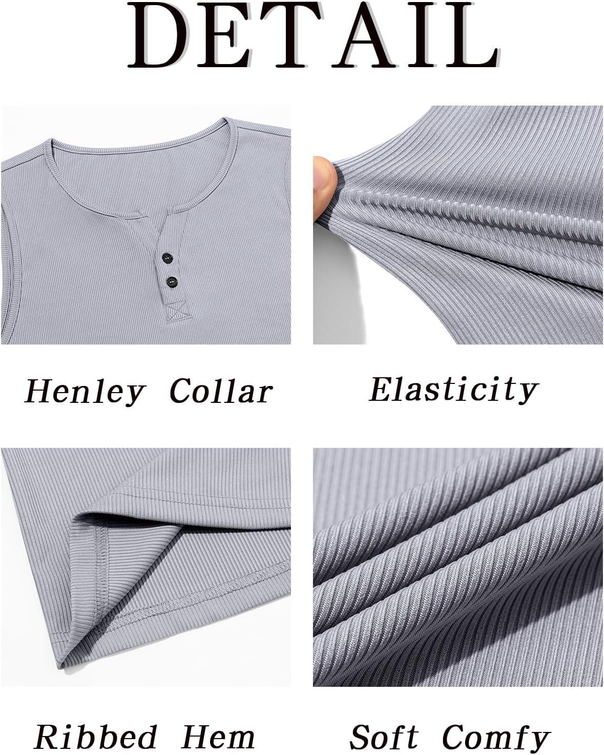 imageRuncati Mens Workout Tank Tops Summer Gym Muscle Ribbed Sleeveless Henley Shirt Casual Knitted Slim Fit Beach TeeLight Grey