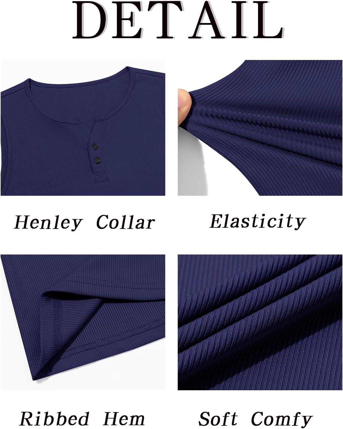 imageRuncati Mens Workout Tank Tops Summer Gym Muscle Ribbed Sleeveless Henley Shirt Casual Knitted Slim Fit Beach TeeNavy