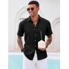 imageRuncati Mens Button Down Linen Shirt Short Sleeve Casual Summer Beach Wedding TopsBlack