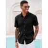 imageRuncati Mens Button Down Linen Shirt Short Sleeve Casual Summer Beach Wedding TopsBlack