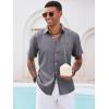 imageRuncati Mens Button Down Linen Shirt Short Sleeve Casual Summer Beach Wedding TopsDark Gray