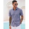 imageRuncati Mens Button Down Linen Shirt Short Sleeve Casual Summer Beach Wedding TopsJeans Blue