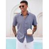 imageRuncati Mens Button Down Linen Shirt Short Sleeve Casual Summer Beach Wedding TopsJeans Blue