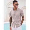 imageRuncati Mens Button Down Linen Shirt Short Sleeve Casual Summer Beach Wedding TopsKhaki