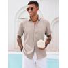 imageRuncati Mens Button Down Linen Shirt Short Sleeve Casual Summer Beach Wedding TopsKhaki