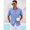 imageRuncati Mens Button Down Linen Shirt Short Sleeve Casual Summer Beach Wedding TopsLight Blue