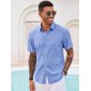 imageRuncati Mens Button Down Linen Shirt Short Sleeve Casual Summer Beach Wedding TopsLight Blue