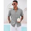 imageRuncati Mens Button Down Linen Shirt Short Sleeve Casual Summer Beach Wedding TopsLight Gray