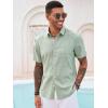 imageRuncati Mens Button Down Linen Shirt Short Sleeve Casual Summer Beach Wedding TopsOlive Green
