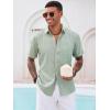 imageRuncati Mens Button Down Linen Shirt Short Sleeve Casual Summer Beach Wedding TopsOlive Green