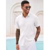 imageRuncati Mens Button Down Linen Shirt Short Sleeve Casual Summer Beach Wedding TopsWhite