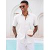 imageRuncati Mens Button Down Linen Shirt Short Sleeve Casual Summer Beach Wedding TopsWhite