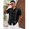 imageRuncati Mens Cuban Guayabera Shirts Short Sleeve Button Down Casual Summer Beach Wedding Embroidered TopsBlack