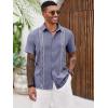 imageRuncati Mens Cuban Guayabera Shirts Short Sleeve Button Down Casual Summer Beach Wedding Embroidered TopsJeans Blue
