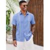 imageRuncati Mens Cuban Guayabera Shirts Short Sleeve Button Down Casual Summer Beach Wedding Embroidered TopsLight Blue