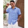 imageRuncati Mens Cuban Guayabera Shirts Short Sleeve Button Down Casual Summer Beach Wedding Embroidered TopsLight Blue