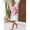 imageRuncati Mens Cuban Guayabera Shirts Short Sleeve Button Down Casual Summer Beach Wedding Embroidered TopsPink
