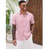 imageRuncati Mens Cuban Guayabera Shirts Short Sleeve Button Down Casual Summer Beach Wedding Embroidered TopsPink