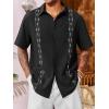 imageRuncati Mens Linen Shirt Guayabera Cuban Short Sleeve Button Down Cotton Summer Beach Hippie ShirtsBlack