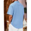 imageRuncati Mens Linen Shirt Guayabera Cuban Short Sleeve Button Down Cotton Summer Beach Hippie ShirtsBlue