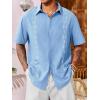 imageRuncati Mens Linen Shirt Guayabera Cuban Short Sleeve Button Down Cotton Summer Beach Hippie ShirtsBlue