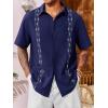 imageRuncati Mens Linen Shirt Guayabera Cuban Short Sleeve Button Down Cotton Summer Beach Hippie ShirtsNavy