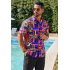 imageRuncati Mens Short Sleeve Shirts Button Down African Traditional Pattern Dashiki Shirt Casual Vintage Floral Hippie TopsBright Pink
