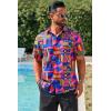 imageRuncati Mens Short Sleeve Shirts Button Down African Traditional Pattern Dashiki Shirt Casual Vintage Floral Hippie TopsBright Pink