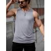 imageRuncati Mens Workout Tank Tops Summer Gym Muscle Ribbed Sleeveless Henley Shirt Casual Knitted Slim Fit Beach TeeLight Grey