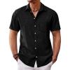 imageRuncati Mens Button Down Linen Shirt Short Sleeve Casual Summer Beach Wedding TopsBlack