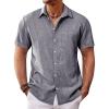 imageRuncati Mens Button Down Linen Shirt Short Sleeve Casual Summer Beach Wedding TopsDark Gray