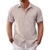 imageRuncati Mens Button Down Linen Shirt Short Sleeve Casual Summer Beach Wedding TopsKhaki