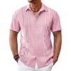 imageRuncati Mens Cuban Guayabera Shirts Short Sleeve Button Down Casual Summer Beach Wedding Embroidered TopsPink