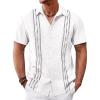 imageRuncati Mens Cuban Guayabera Shirts Short Sleeve Button Down Casual Summer Beach Wedding Embroidered TopsWhite