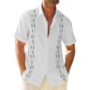 imageRuncati Mens Linen Shirt Guayabera Cuban Short Sleeve Button Down Cotton Summer Beach Hippie ShirtsWhite