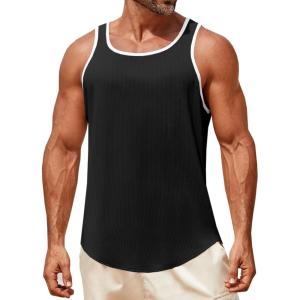imageRuncati Mens Sleeveless Tank Tops Workout Muscle Gym Knitted Shirt Athletic Bodybuilding Slim Fit Ribbed T ShirtsBlack