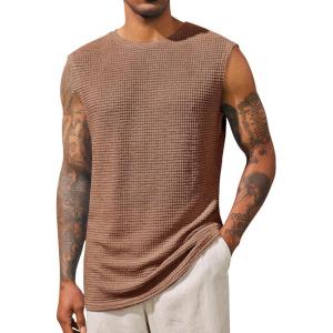 imageRuncati Mens Waffle Tank Tops Sleeveless TShirts Athletic Muscle Summer Beach Hippie ShirtsCoffee