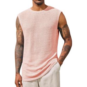 imageRuncati Mens Waffle Tank Tops Sleeveless TShirts Athletic Muscle Summer Beach Hippie ShirtsPink