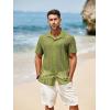 imageRuncati Mens Button Down Shirts Short Sleeve Hollow Out Knit Shirt Cuban Collar Casual Crochet Beach Summer TopsArmy Green