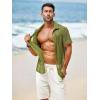 imageRuncati Mens Button Down Shirts Short Sleeve Hollow Out Knit Shirt Cuban Collar Casual Crochet Beach Summer TopsArmy Green