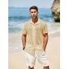 imageRuncati Mens Button Down Shirts Short Sleeve Hollow Out Knit Shirt Cuban Collar Casual Crochet Beach Summer TopsBeige