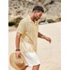 imageRuncati Mens Button Down Shirts Short Sleeve Hollow Out Knit Shirt Cuban Collar Casual Crochet Beach Summer TopsBeige
