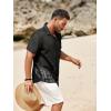 imageRuncati Mens Button Down Shirts Short Sleeve Hollow Out Knit Shirt Cuban Collar Casual Crochet Beach Summer TopsBlack