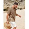 imageRuncati Mens Button Down Shirts Short Sleeve Hollow Out Knit Shirt Cuban Collar Casual Crochet Beach Summer TopsLight Khaki