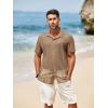 imageRuncati Mens Button Down Shirts Short Sleeve Hollow Out Knit Shirt Cuban Collar Casual Crochet Beach Summer TopsLight Khaki