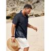imageRuncati Mens Button Down Shirts Short Sleeve Hollow Out Knit Shirt Cuban Collar Casual Crochet Beach Summer TopsNavy Blue