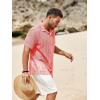 imageRuncati Mens Button Down Shirts Short Sleeve Hollow Out Knit Shirt Cuban Collar Casual Crochet Beach Summer TopsPink
