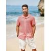 imageRuncati Mens Button Down Shirts Short Sleeve Hollow Out Knit Shirt Cuban Collar Casual Crochet Beach Summer TopsPink
