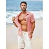 imageRuncati Mens Button Down Shirts Short Sleeve Hollow Out Knit Shirt Cuban Collar Casual Crochet Beach Summer TopsPink